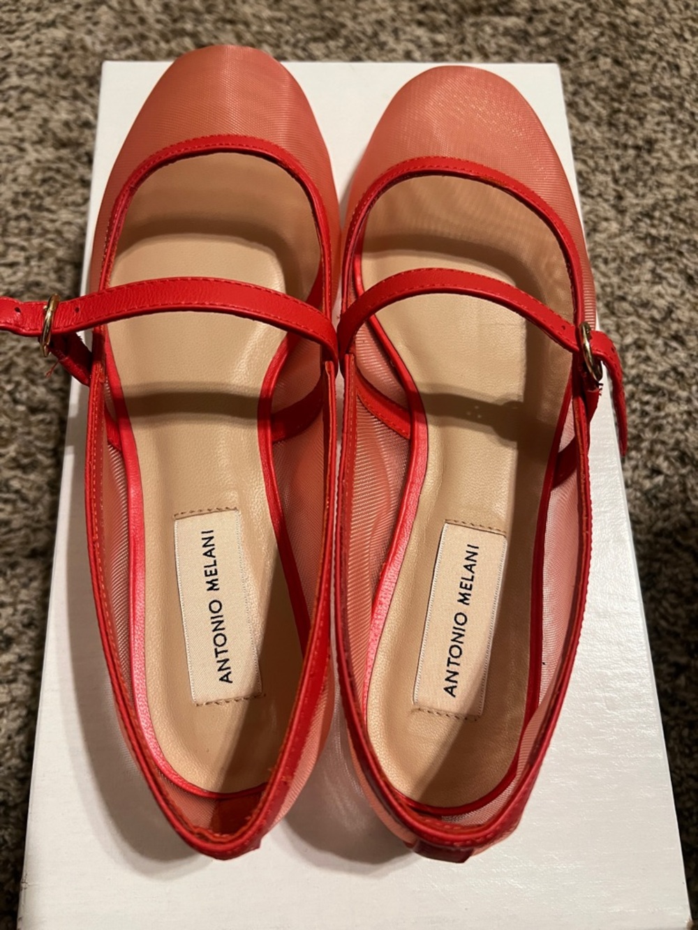 ANTONIO MELANI Red Mary Jane Flats with Strap